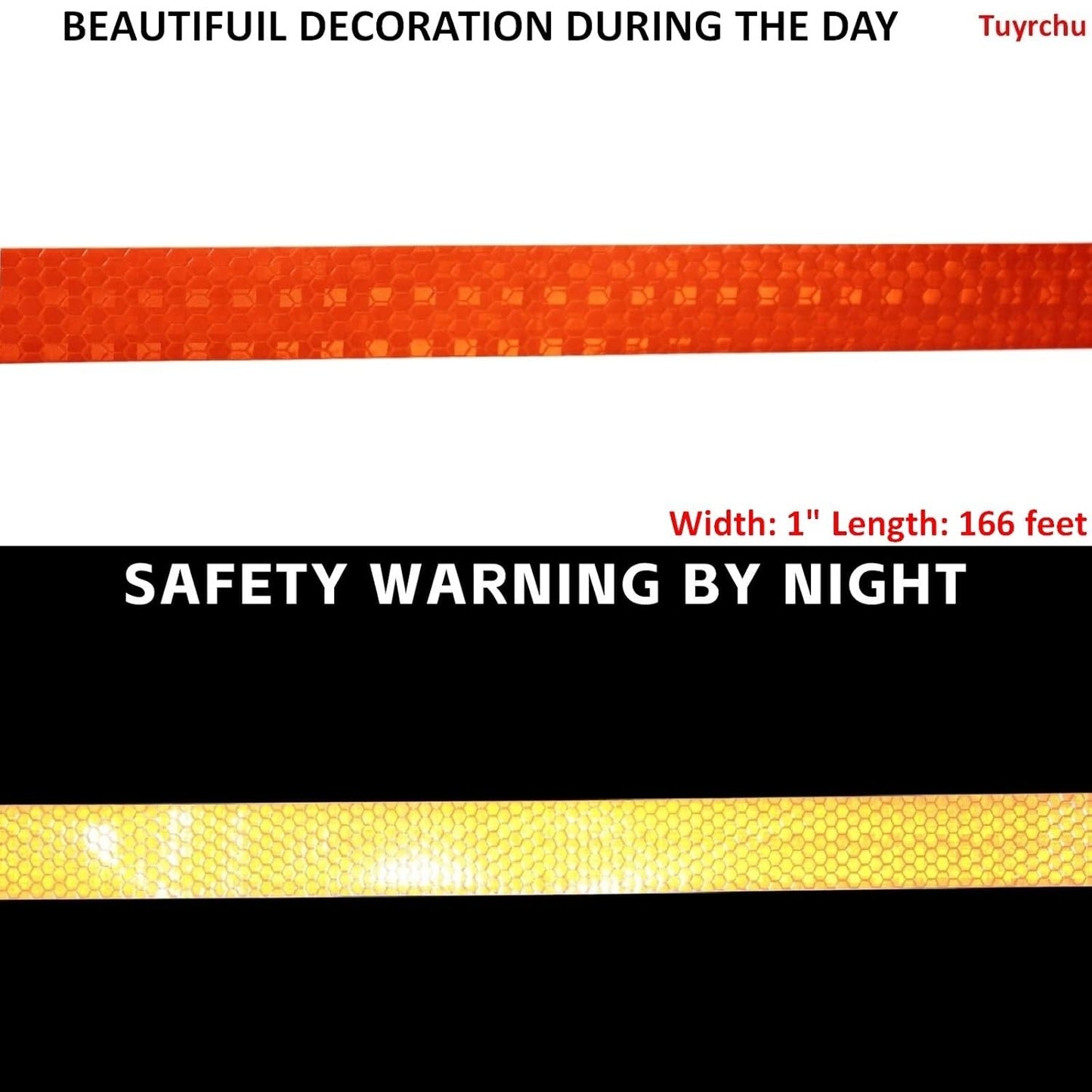 Orange Reflective Tape Outdoor Waterproof 1 inch Wide, High Visibility Industrial Marking Tape, Safety Adhesive Stickers (168 feet)
