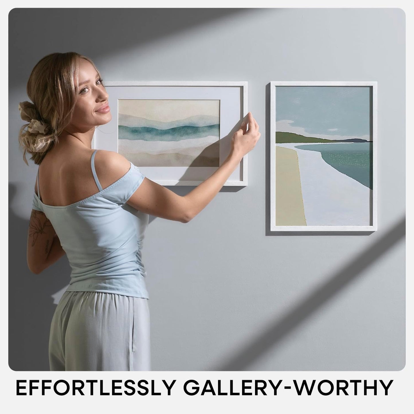 Homeforia 8x24 Panoramic Frame White, High End Oak 8 x 24 Picture Frames Wood without Mat, 24x8 Thin Hanging Wooden Poster Frame for Wall, 8by24 Display Photo Frame, Tempered Glass, Wall Kit, Set of 1