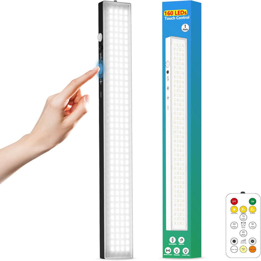 160LEDs Touch-Control Under Cabinet Lighting w/4000mAh Battery, Cordless Motion Sensor Under Counter Lights for Kitchen, Magnetic Rechargeable Closet Lights - 1Pack/Black, 2025 Fall