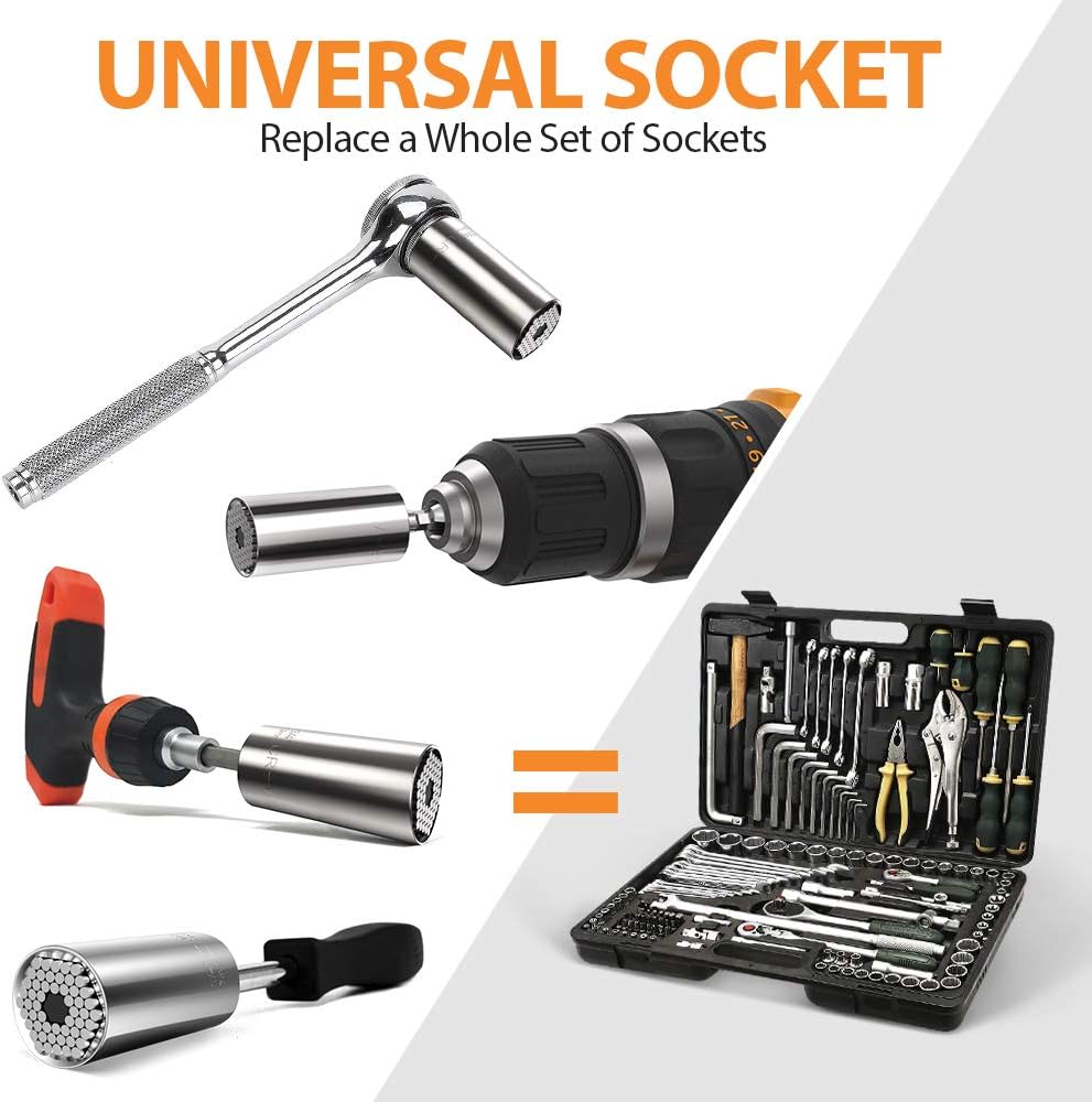 HELEMAN 2-Pack Universal Socket Tool Set with Power Drill Adapter - Christmas Gift for Men