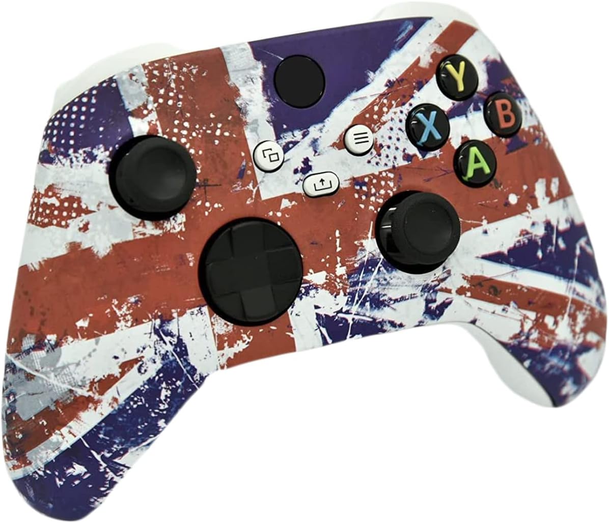 Hand Airbrushed Fade Custom Controller Compatible with Xbox Series X/S & Xbox One (Series X/S U.K Flag/White)