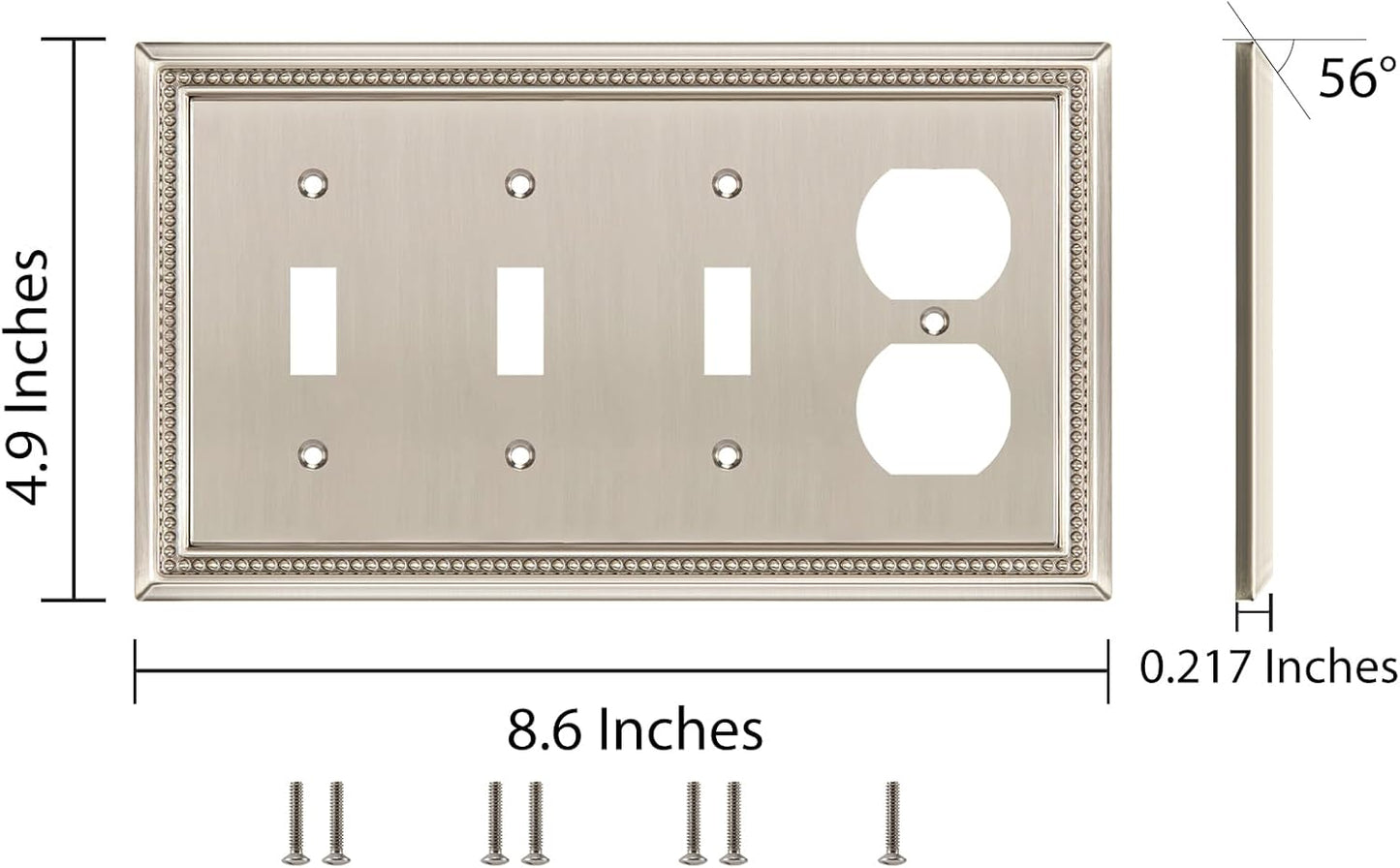 Henne Bery Sunken Pearls Heavy Duty Decorative Wall Plate Switch Plate Outlet Cover (Triple Toggle/Single Duplex, Satin Nickel)
