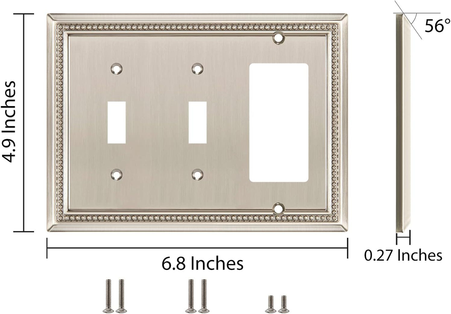 Henne Bery Sunken Pearls Heavy Duty Decorative Wall Plate Switch Plate Outlet Cover (Double Toggle/Single Decorator, Satin Nickel)