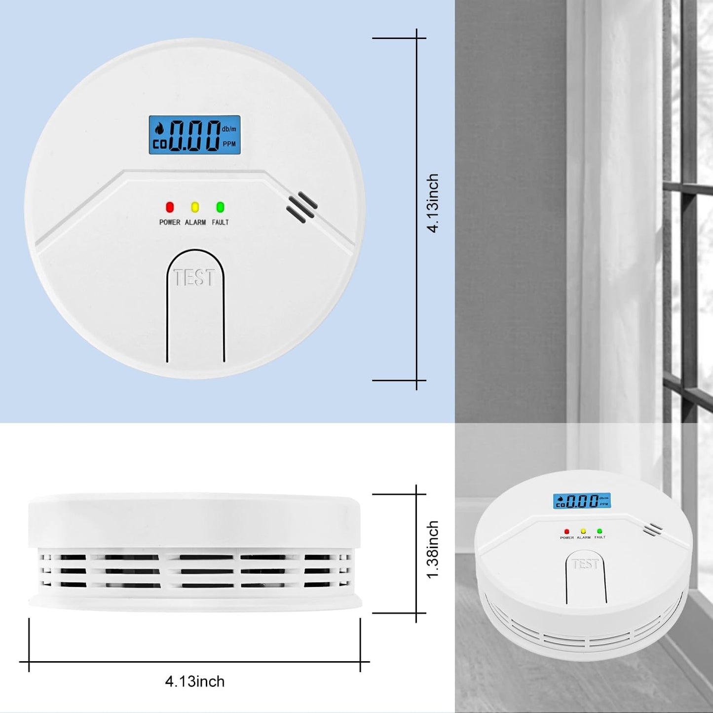 2Packs, Smoke and Carbon Monoxide Detector, LCD Digital Display, 2 in 1 Technology, Easy to Use, 85db Alarm, for Home and Kitchen