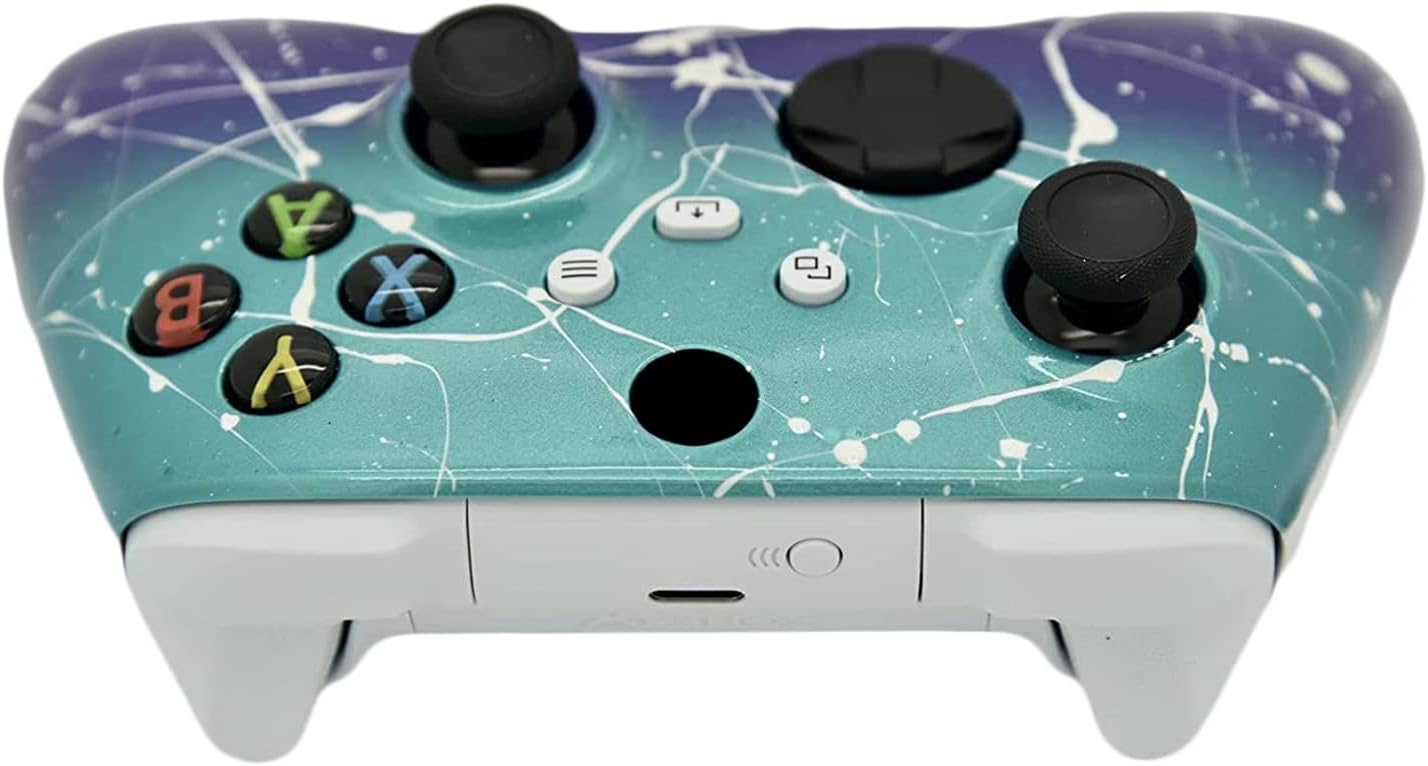 Hand Airbrushed Fade Custom Controller Compatible with Series X/S & One (Series X/S Purple & Teal White Drip)