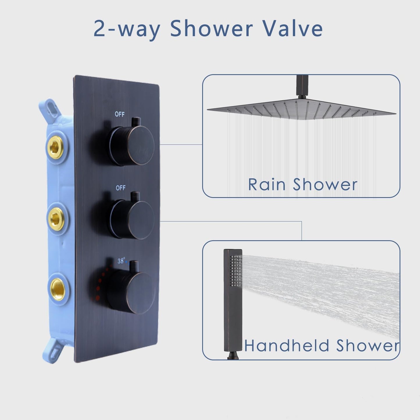 2 Function Shower Thermostatic Valve 3 Round Knob Valve Body Can Control Water Volume and Work at the Same Time Concealed Brass Bathroom Replacement Valve(Oil-Rubbed Bronze, 2-Way)
