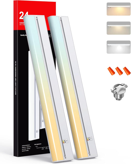 Hardwired Under Cabinet Lighting 24 Inch, 3 Color Settings - Soft White(3000K), Bright White(4000K), Daylight White(5000K), 2 Pack Linkable Dimmable Under Counter Lights for Kitchen, CRI 97