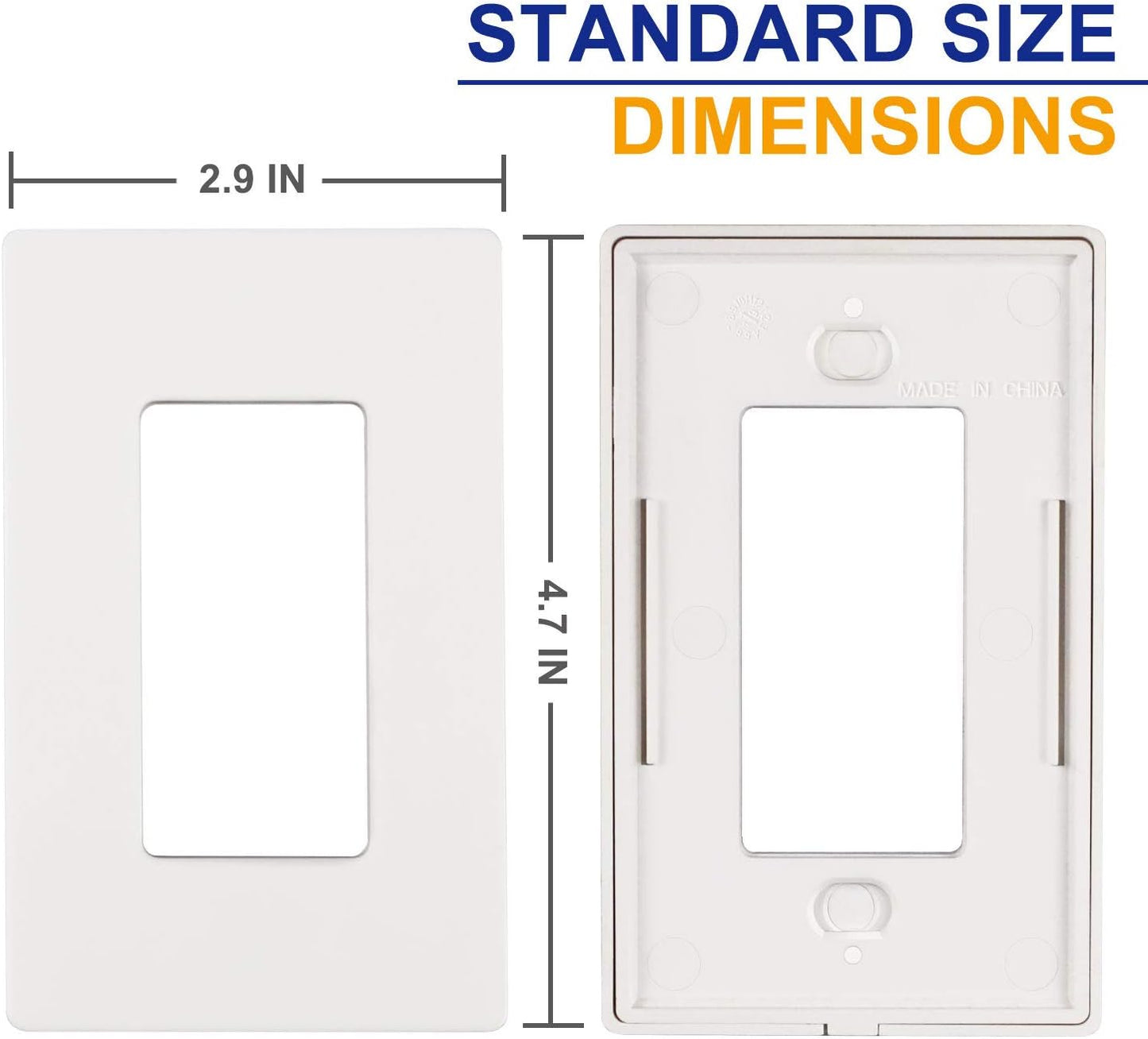 1-Gang Screwless Decorator Wall Plates, Child Safe Standard Size Outlet Cover, Unbreakable Polycarbonate Thermoplastic,Glossy White, 40 Pack,UL Listed