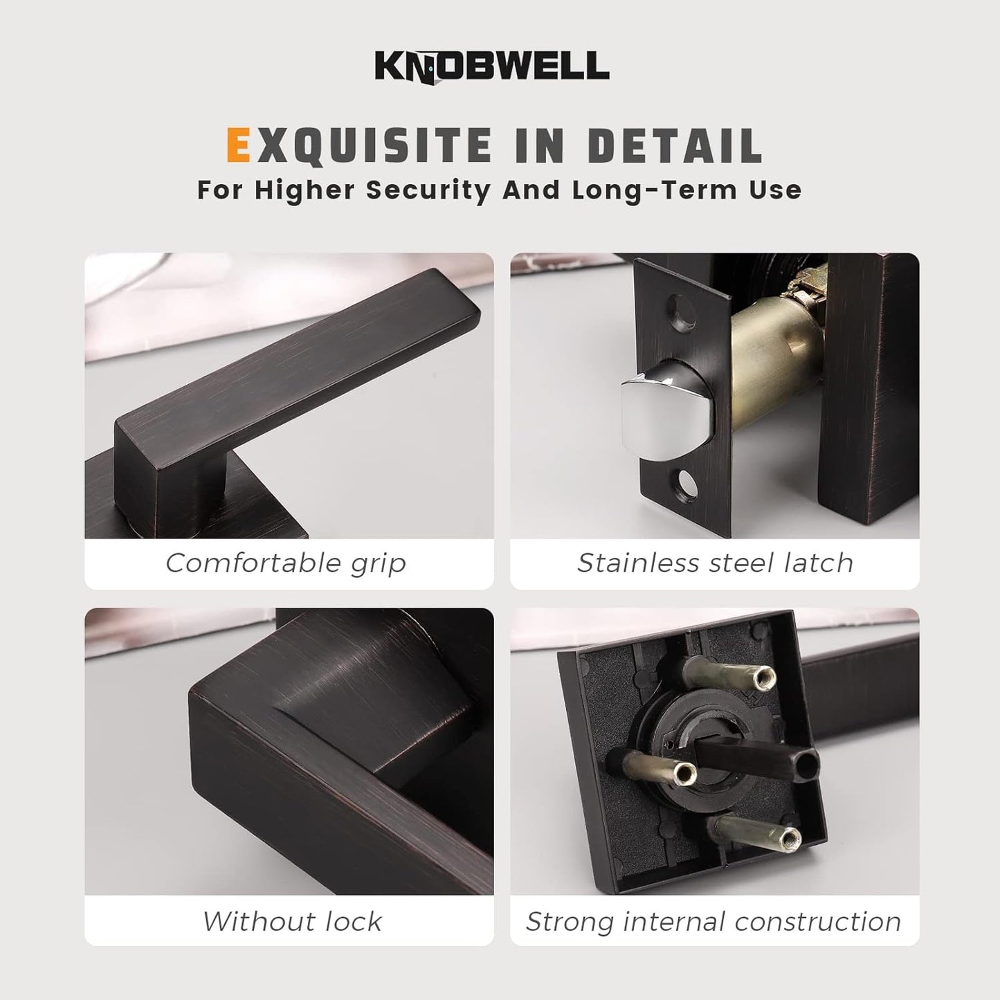 KNOBWELL Premium Oil Rubbed Bronze Closet Door Handles Passage Function Heavy Duty Lever, Door Handle for Left or Right Handing, Interior Door Lever 2 Pack 2.07 lb One Lever