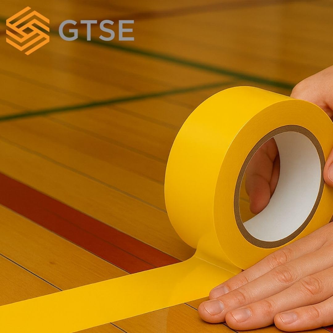 GTSE 2 inch x 108 ft Yellow PVC Vinyl Floor Tape, Safety Marking Tape, 6 mil Thick, Suitable for Dance Floors, Gyms, Warehouses, Sports Facilities