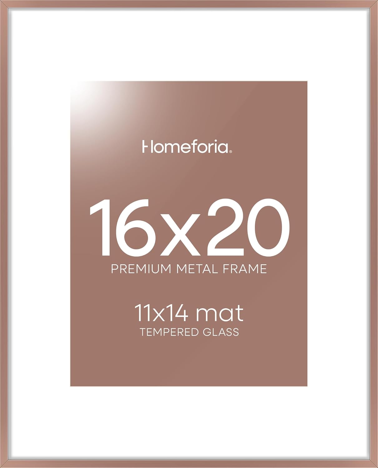Homeforia 16 x 20 Picture Frame Mocha, High End Metal 11x14 Matted for 16x20 Frame, 16 x 20 Mocha Poster Frame with Mat 11 x 14 inch Photo, 20x16 Thin Hanging Frame, Tempered Glass, Wall Kit, Set of 1