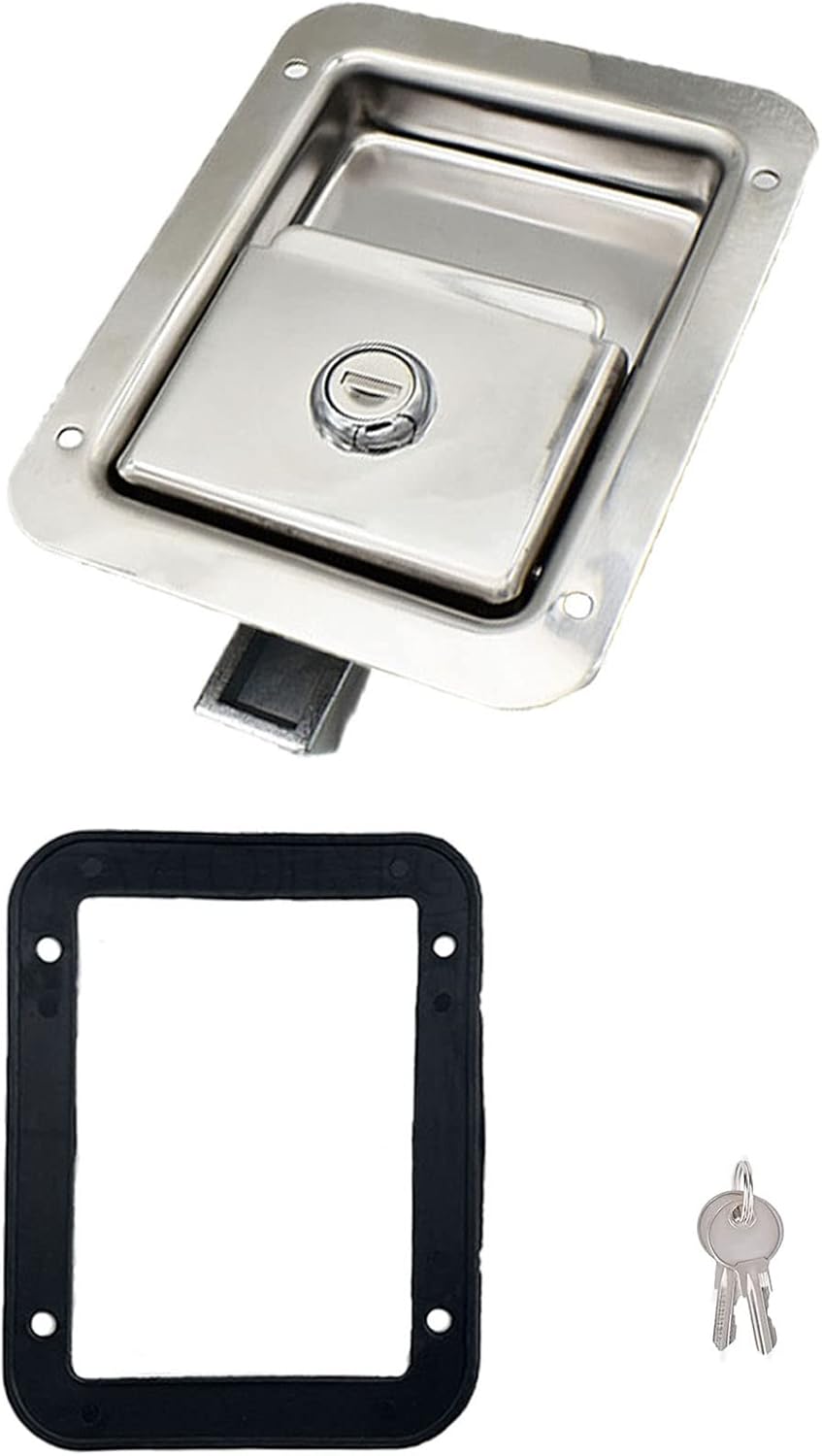 1 Pack Stainless Door Lock Heavy Duty Flush Mount Handle Latch for Trailer Toolbox RV Handle Latch with Gasket Keys