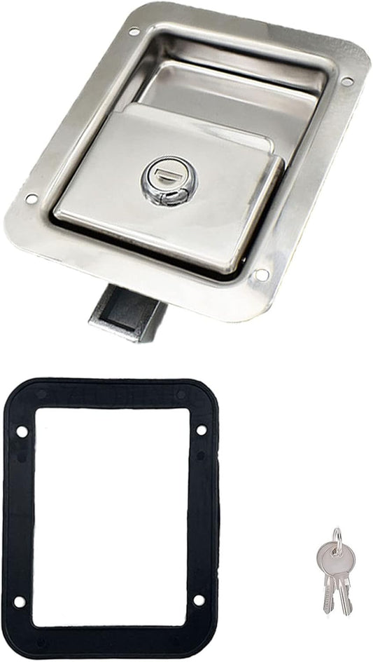 1 Pack Stainless Door Lock Heavy Duty Flush Mount Handle Latch for Trailer Toolbox RV Handle Latch with Gasket Keys