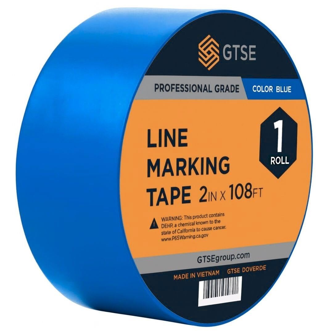 GTSE 2 inch x 108 ft Blue PVC Vinyl Floor Tape, Safety Marking Tape, 6 mil Thick, Suitable for Dance Floors, Gyms, Warehouses, Sports Facilities