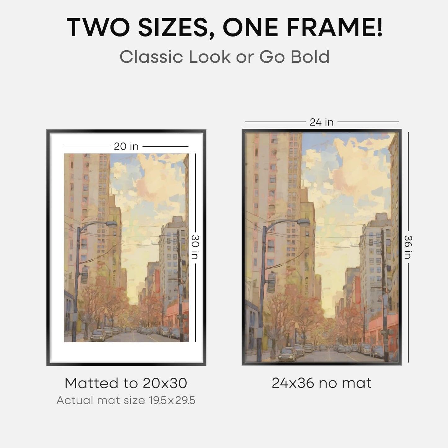 Homeforia 24x36 Picture Frame Black, High End Metal 24 x 36 Large Poster Frames with Mat 20 by 30 inch Photo, 24x36 Thin Frame Matted to 20x30 in Print, 36x24 Frame, Tempered Glass, Wall Kit, Set of 1