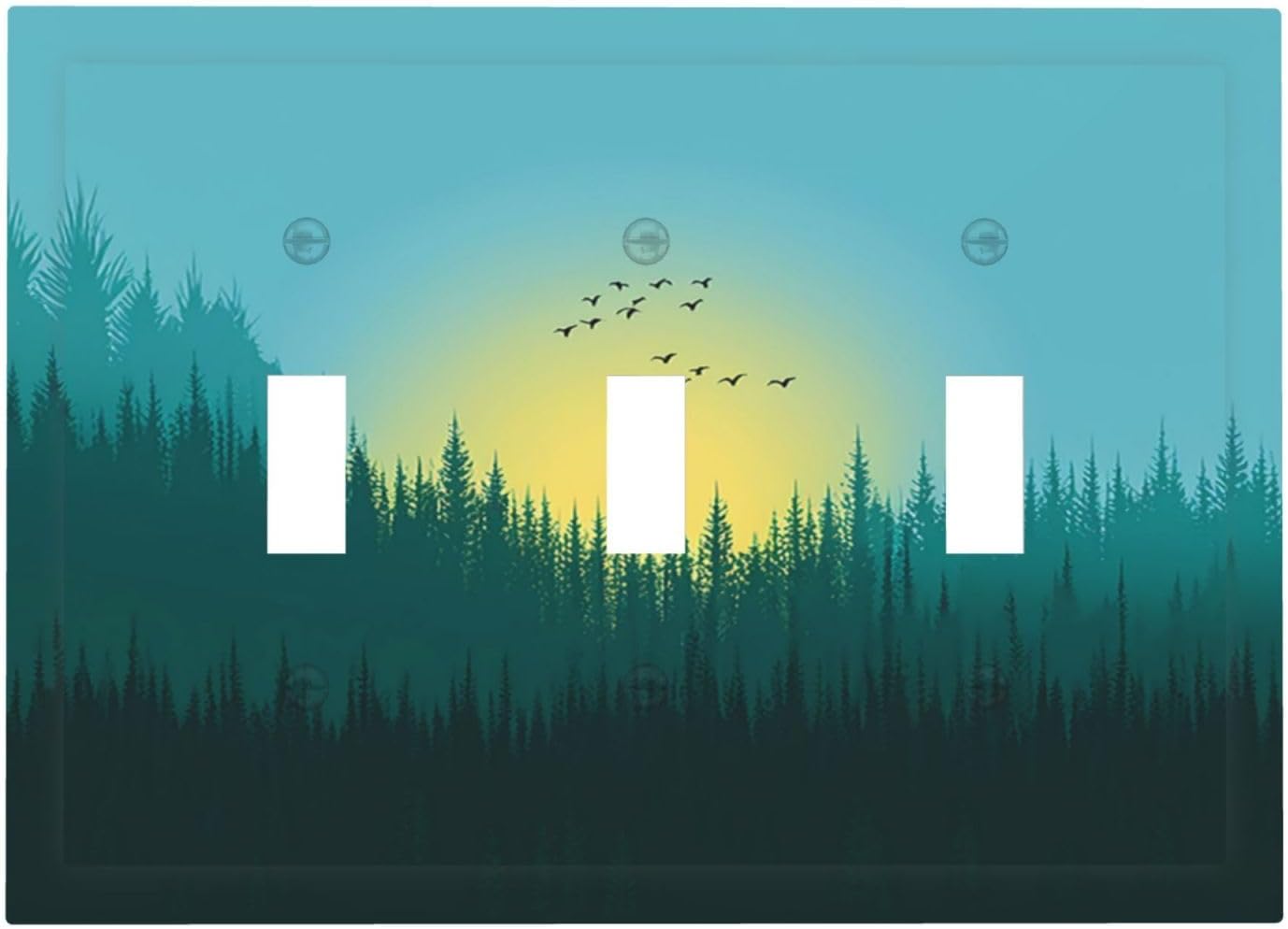 Green Forests And Birds Sun Woodland Decorative Switch Plates 3 Gang Wall Plate Triple Toggle Light Switch Cover Electrical Wall Panels Faceplate for Bedroom Bathroom Decor