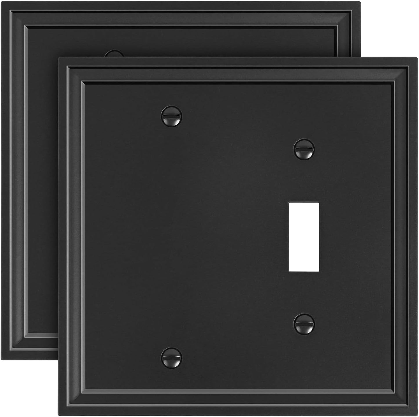 2-Pack Combo Blank/Toggle Light Switch Cover Plate, Black Modern Decorative Electrical Outlet Covers, Bamboo Fiber Wall Switch Plates and Outlet Covers