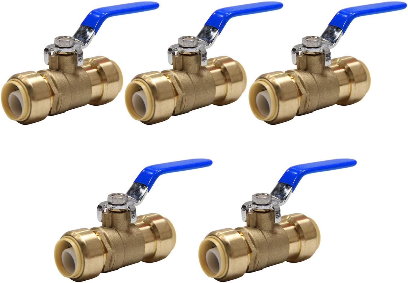 (Pack of 5) EFIELD 3/4 Inch Ball Valve for Push-Fit Full Port Ball Valve Blue Handle with a Disconnect Clip, UPC Certified (Blue),(PF-VALVE048-5PCS)