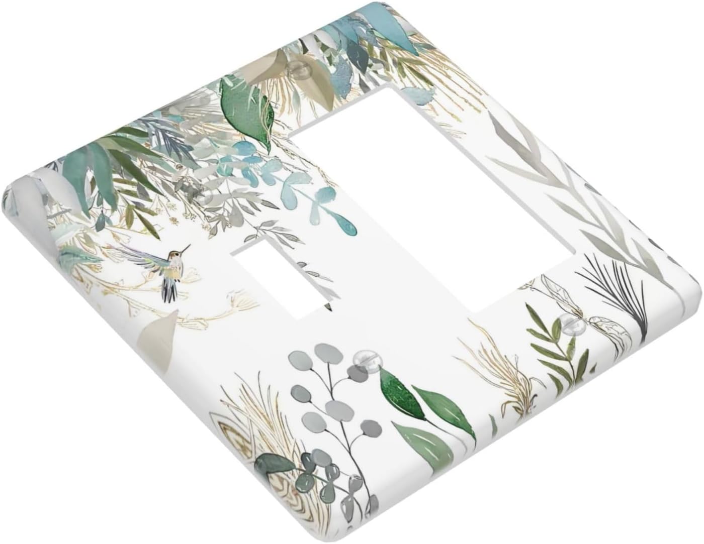 Green Tropical Palm Leaves Flower Plants Hummingbird Outlet Covers 1 Toggle 1 Rocker Combination Decorative Wall Plate Electrical Switch Plates Light Switch Cover Plate for Bed Room Living Room Decor