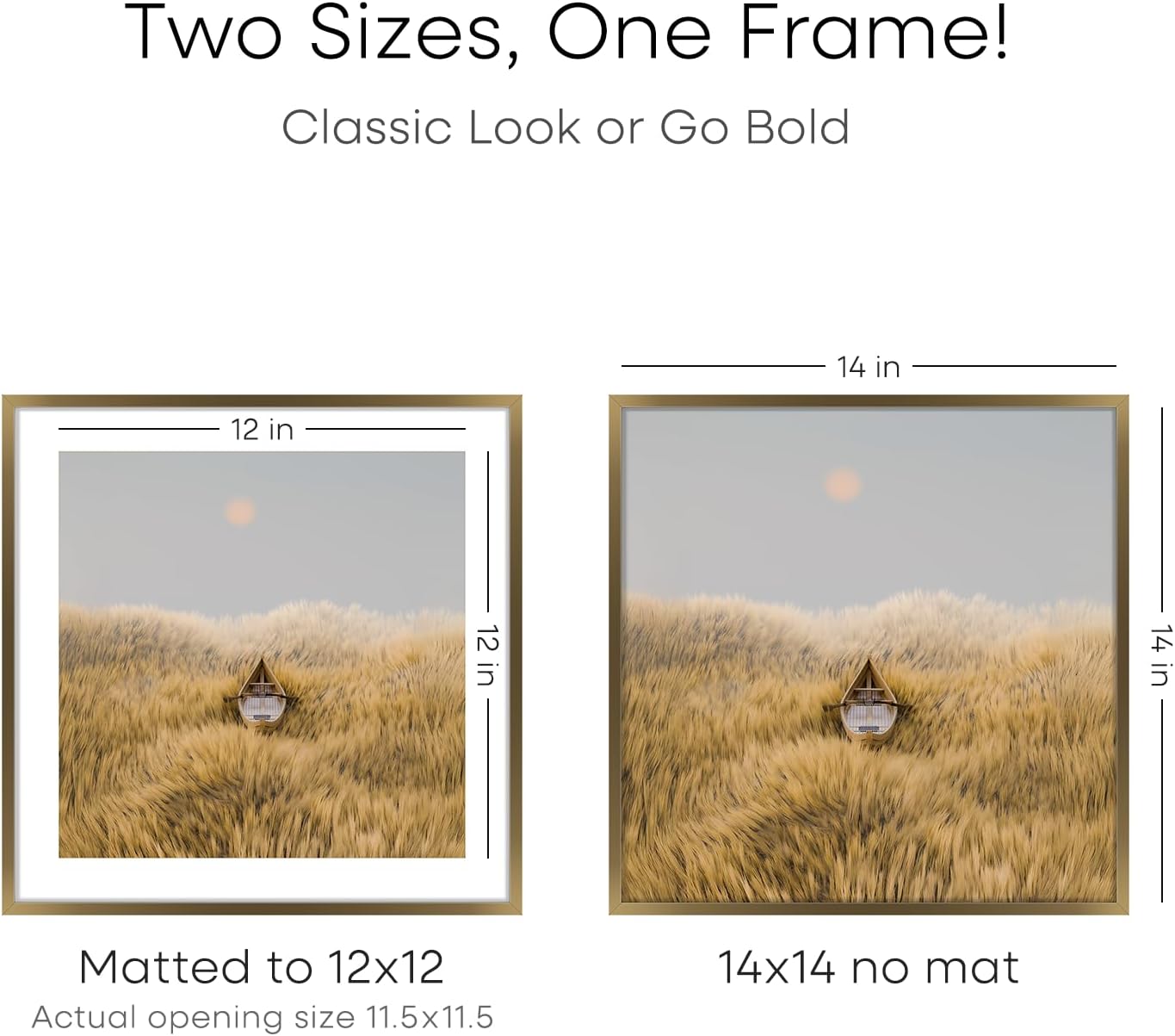 Homeforia 14x14 Picture Bronze Frame, High End Metal 14 x 14 Square Poster Frame with Mat 12 x 12 Photo, 14x14 Brass Frame Matted to 12x12 Print, 14by14 Thin Frames, Tempered Glass, Wall Kit, Set of 3