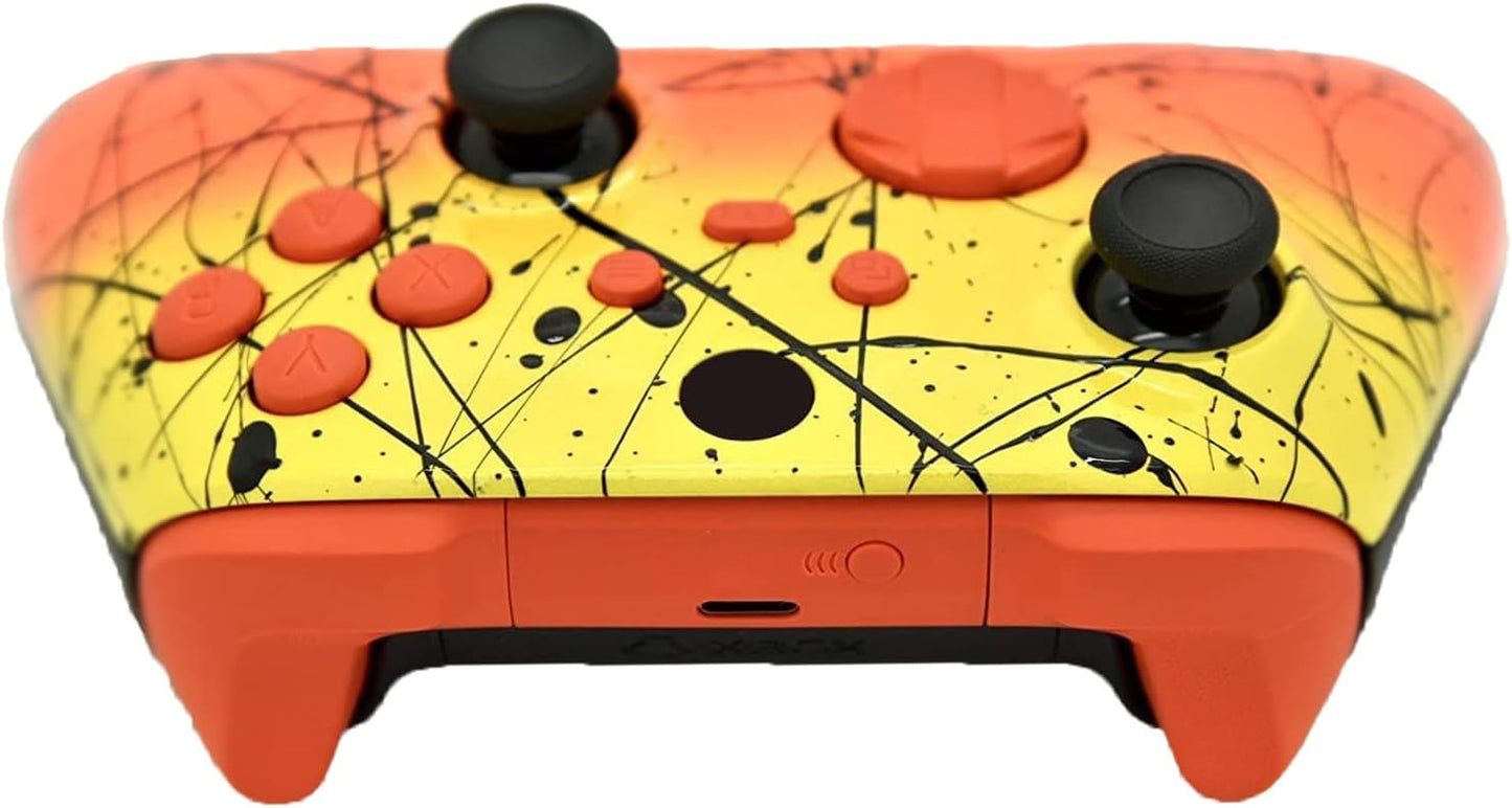 Hand Airbrushed Fade Custom Controller Compatible with Xbox Series X/S & Xbox One (Series X/S Orange & Yellow W/Orange Inserts)