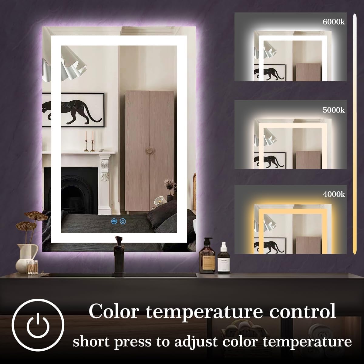 24 x 32 Inch Black Wood Led Medicine Cabinet Mirror with Lights Storage Wooden Cabinets Smart Memory 3 Color Dimmable AntiFog 32" Bathroom Lighted Medicine Cabinet with Mirror and LED Light