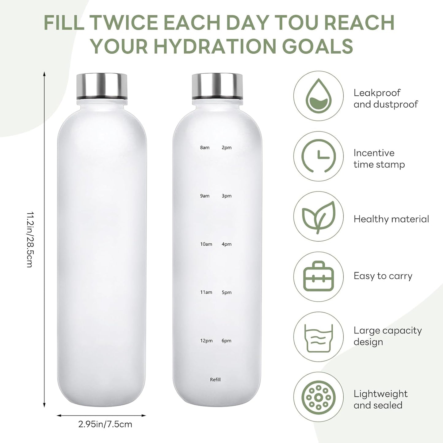 1L（33 oz） daily tracking schedule time hours reminder motivational day goals hydration capacity measured marker tracker plastic wide mouth measurements water bottle