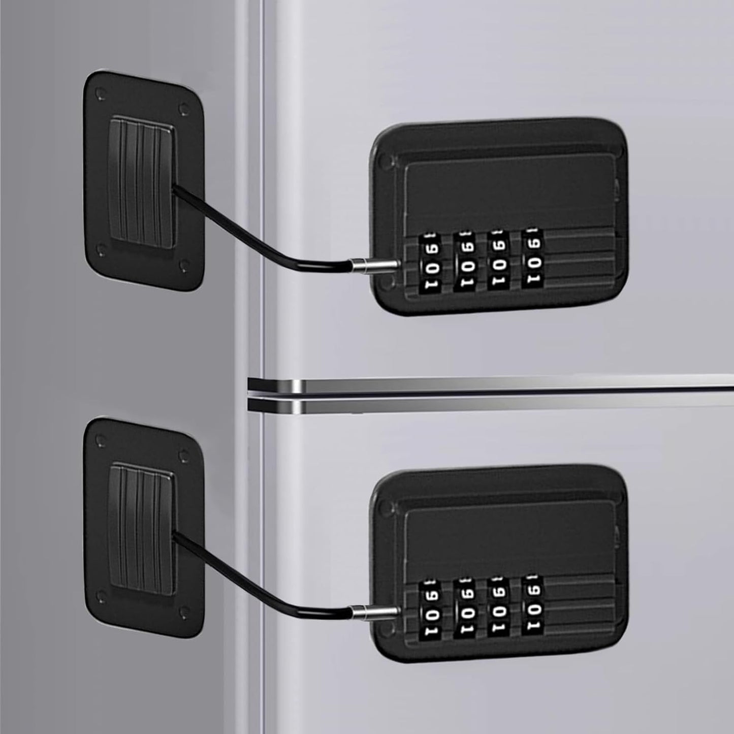 2 Pack Refrigerator Lock, Cabinet Locks, Child Safety Cabinet Locks, with Combination Fridge Lock, for Fridge, Cabinets, Window, Drawers, Adhesive Installation, No Drilling Required(Black)