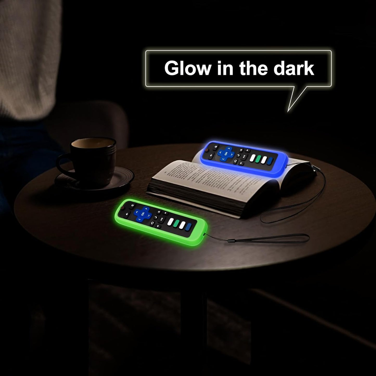 (Pack of 2) Remote Cover Case for Roku TV Remote Control/Silicone Protective Sleeve Skin - Glow in The Dark (Green/Blue)