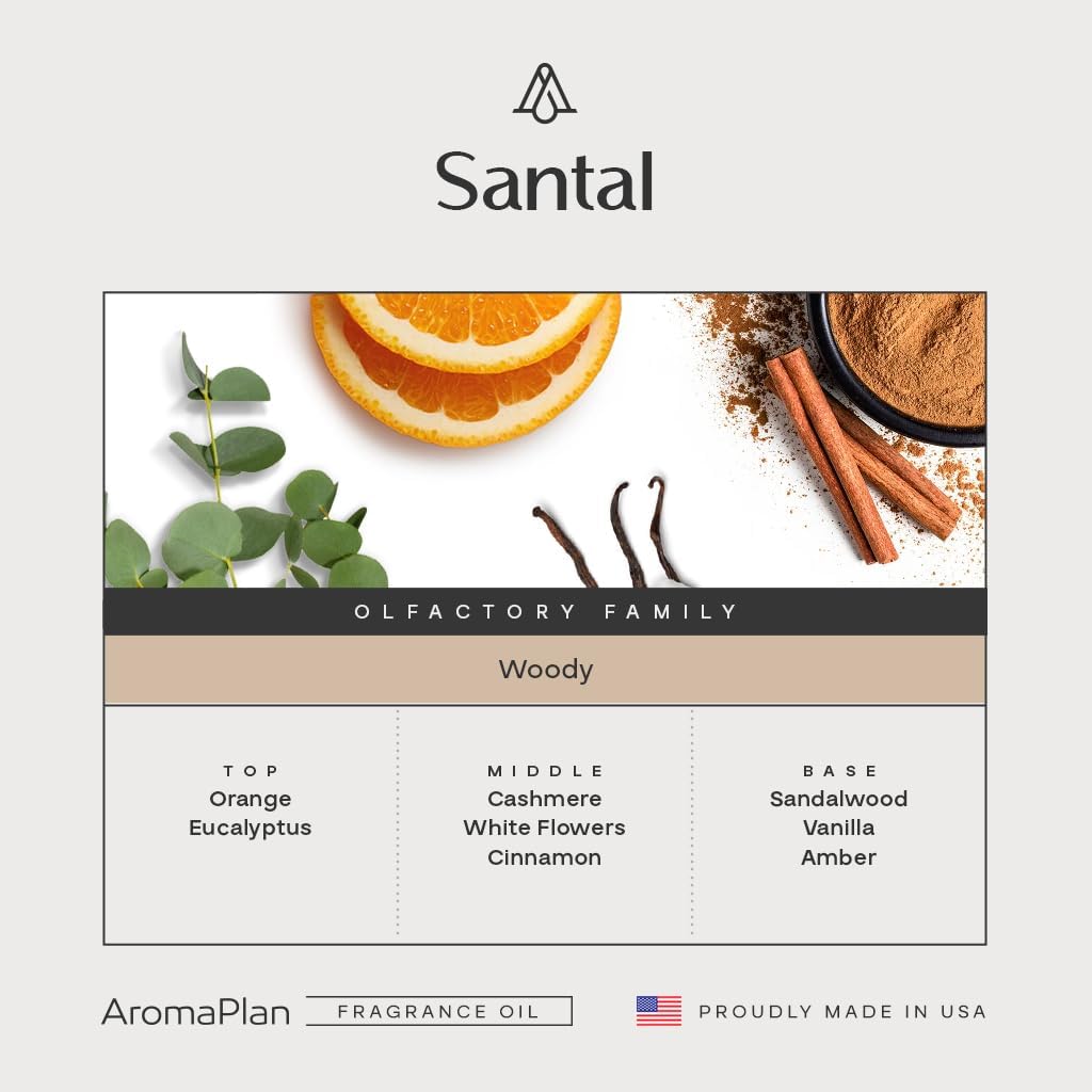 AromaPlan Hotel Scents Santal 5 Fl Oz (148ml) & Sample Set with Top 12 Fragrances -Home Luxury Aroma & Hotel Fragrance Diffuser Oil for Aromatherapy, USA Made