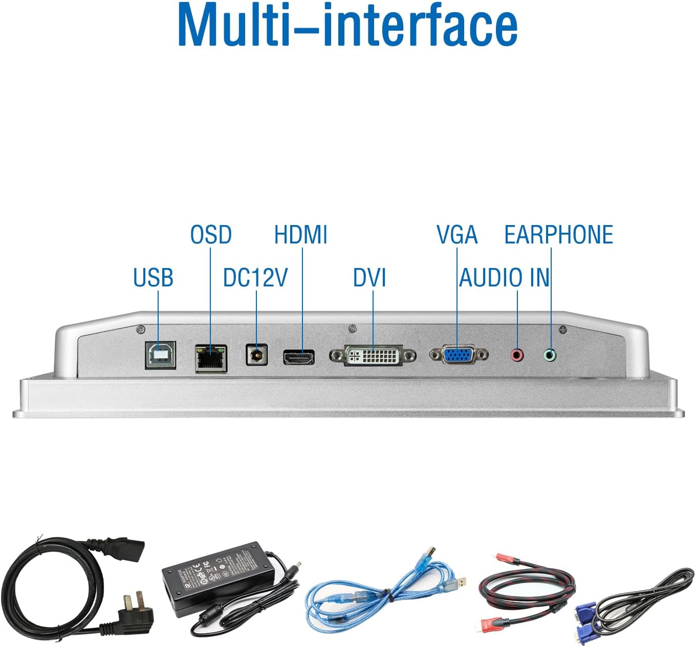 GreenTouch 12.1 Inch Front IP65 Panel Rugged Metal Case Display Touch Screen Industrial Grade Open Frame LCD Monitor - 1024 * 768 - Silver