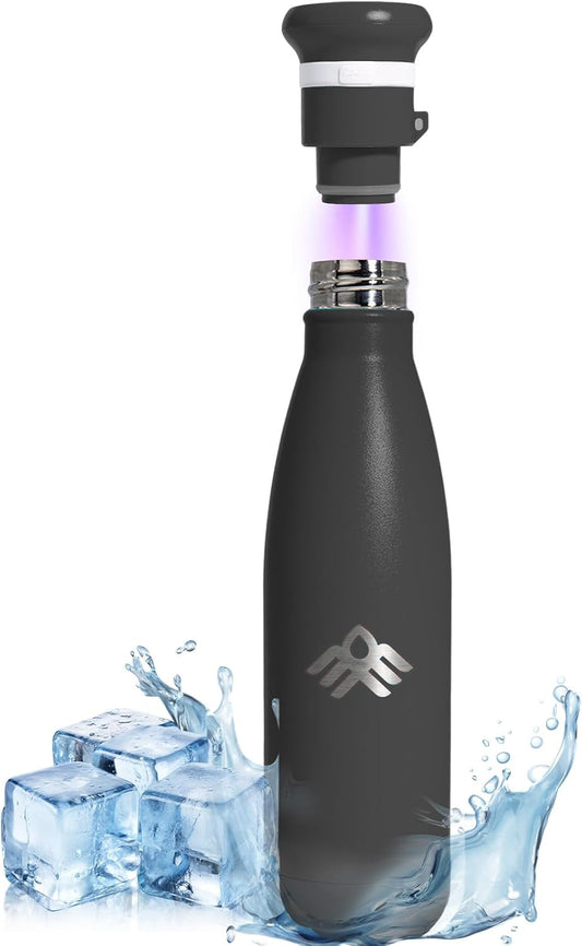 27 oz Smart Self Cleaning Water Large Bottle Slate 304 Stainless Steel Insulated Light Purifying Bottle LED + Activated-Carbon Filter USB-C Rechargeable BPA-Free for Outdoor & Sports