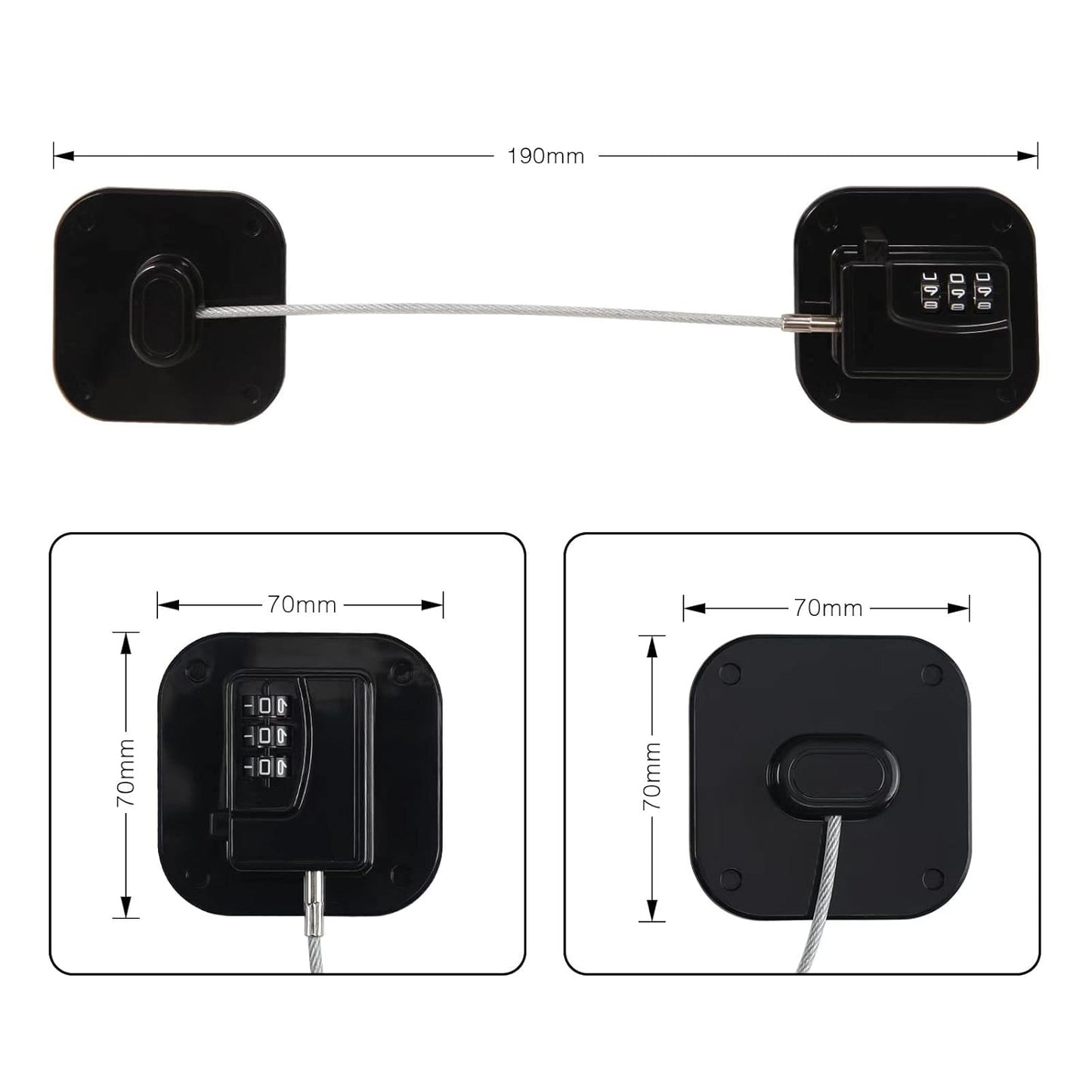 2 Packs Refrigerator Lock Combination Coded Fridge Lock Freezer Child Safety Lock Door Lock with Strong Adhesive No Keys Needed Black