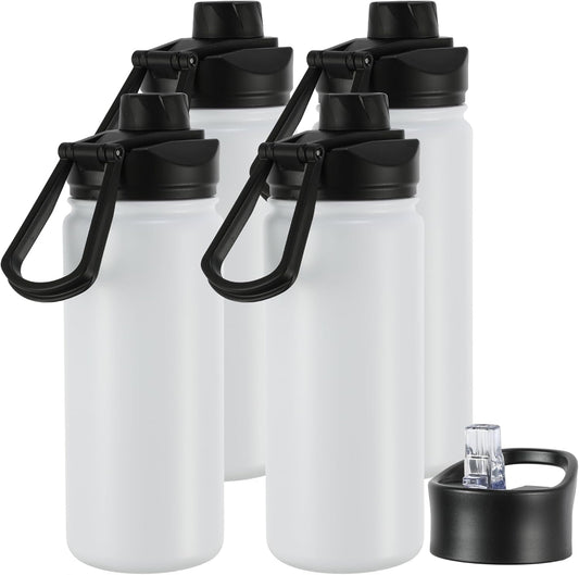 16 oz Insulated Water Bottle with Straw Lids, Stainless Steel Kids Water Bottles for School, Double Wall Vacuum Metal Water Bottle with Straw & Wide Mouth Lid, Polar 4 Pack