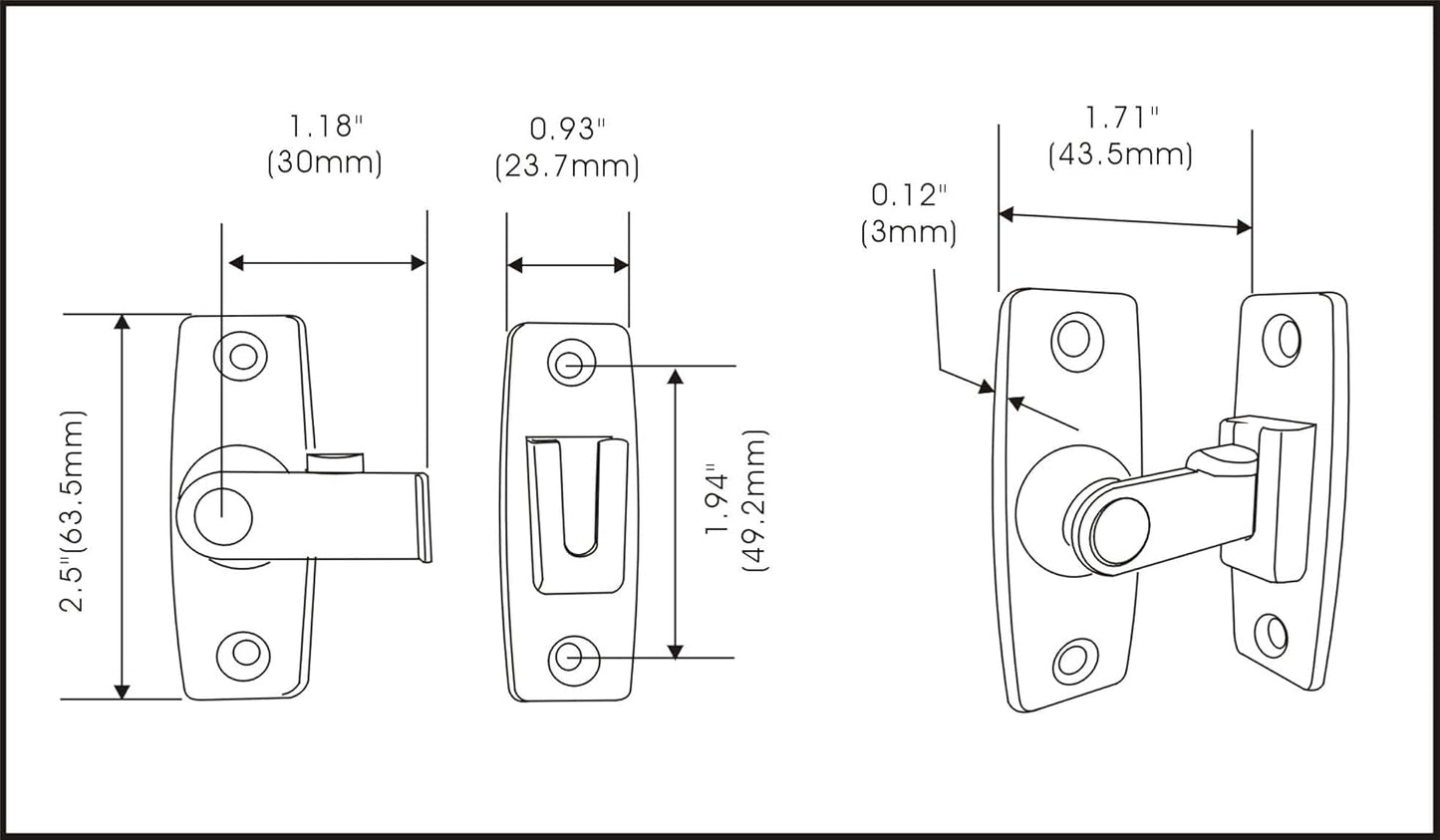 QCAA 2.5" Heavy Forged Solid Brass Door Latch, 90 Degree Right Angle Door Latch Buckle for Doors & Windows, Brushed Nickel, 1 Pack, Made in Taiwan