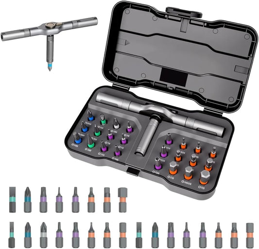 24 in 1 Magnetic Ratchet Screwdriver Set, Multi Bit Screw Driver Set Kit with Precision Bits & Case, Suitable for Home Repairs, DIY Projects, and Electronics (Set B)