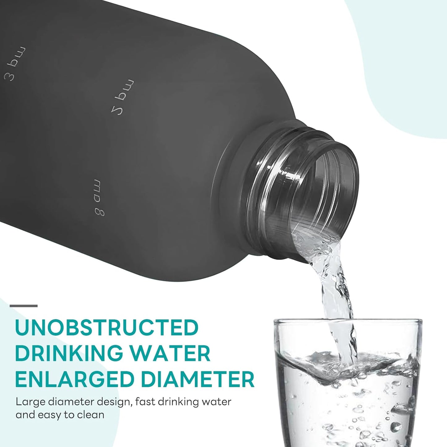 1L（33 oz） daily tracking schedule time hours reminder motivational day goals hydration capacity measured marker tracker plastic wide mouth measurements water bottle