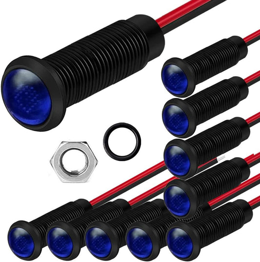 10pcs LED Plastic Indicator Pilot Light AC/DC 12-24V Mounting Hole Size 6mm(Blue)