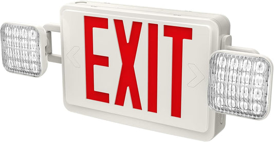 1 Pack Red Led Emergency Exit Lights with Battery Backup-UL Certified 2 LED Adjustable Head -120/277VAC-Emergency Exit Sign/Exit Emergency Light Combo/Exit Signs for Business/Room.