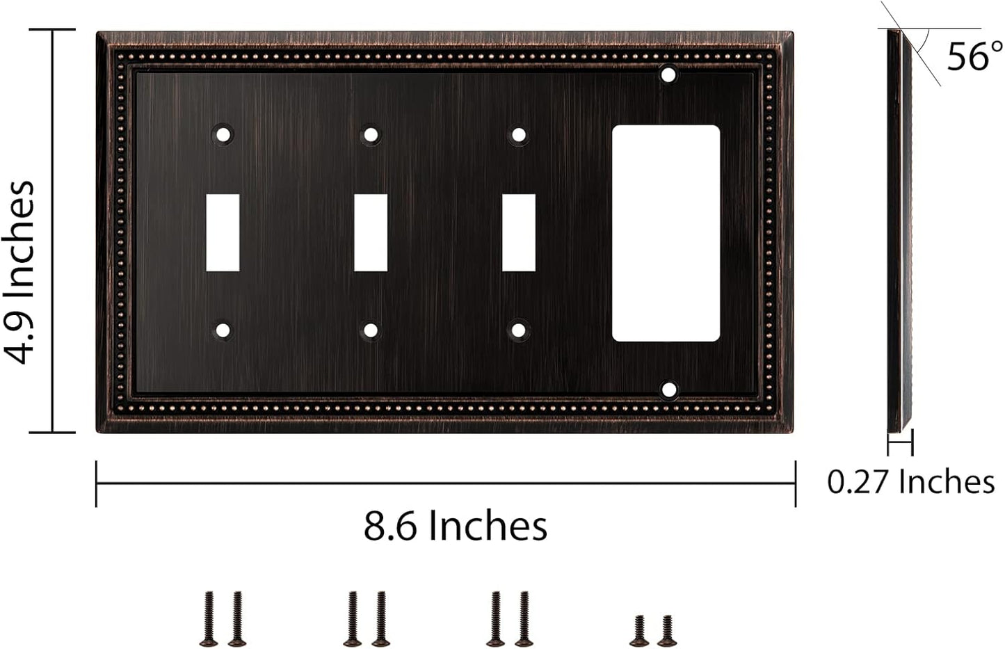 Henne Bery Sunken Pearls Heavy Duty Decorative Wall Plate Switch Plate Outlet Cover (Triple Toggle/Single Decorator, Aged Bronze)