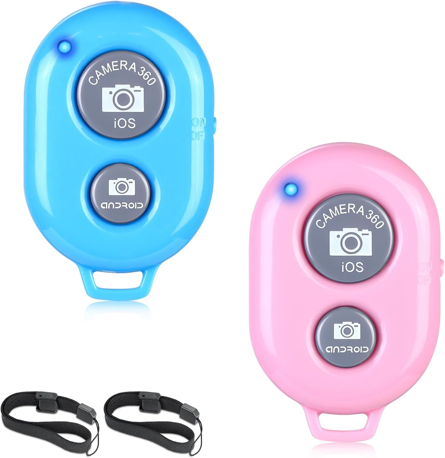2 Pack Wireless Camera Remote Control - Wireless Remote for iPhone & Android Phones iPad iPod Tablet, Clicker for Photos & Videos - Blue&Pink