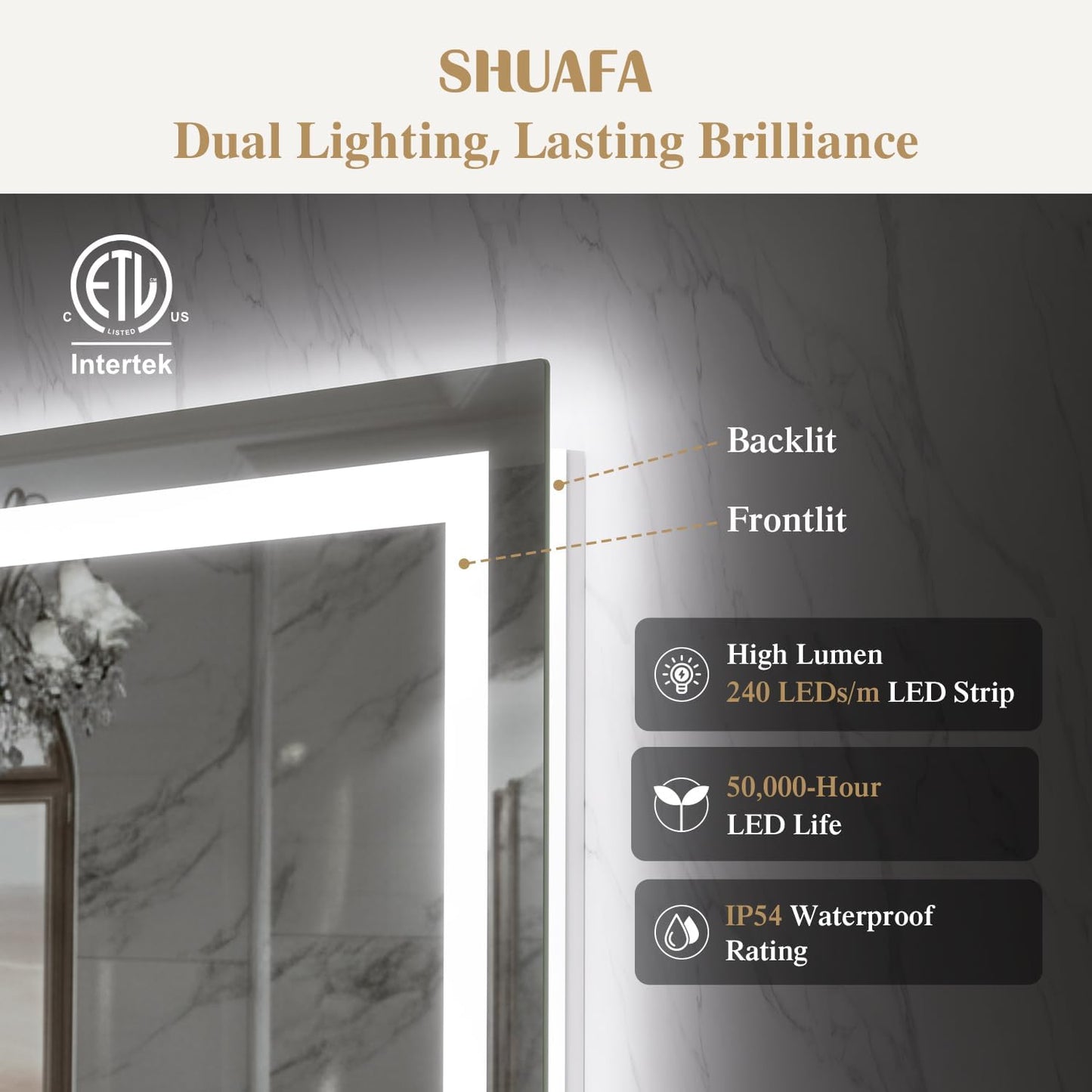 24X32 Inch LED Bathroom Mirror with Lights, Frontlit+ Backlit Bathroom Vanity Mirror for Wall, Ultra-Clear Tempered Glass, Shatter-Proof, Anti-Fog and Memory Function, ETL Listed
