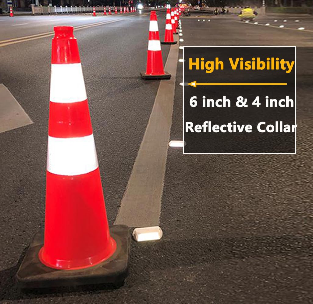 (8 Pack) BESEA 28” inch Traffic Safety Cones Orange Road Parking Cones Heavy Duty Construction Cone Structurally Stable for Traffic Control at Public Place