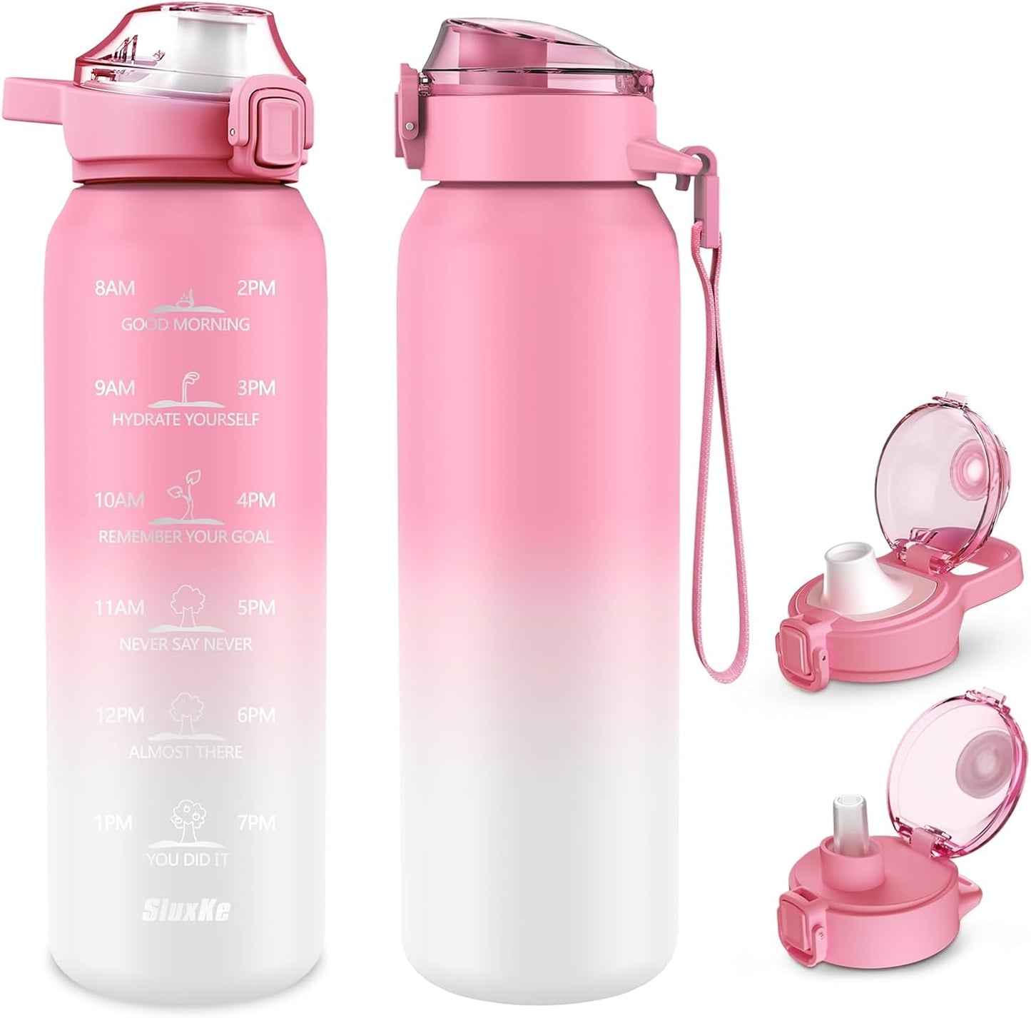 24oz Insulated Water Bottle with Straw and Spout Lids, 18/10 Stainless Steel 700ml Double Wall Vacuum Sports Water Jug, Leakproof Hydro Cup Flask for Men, Women & Kids PINK WHITE