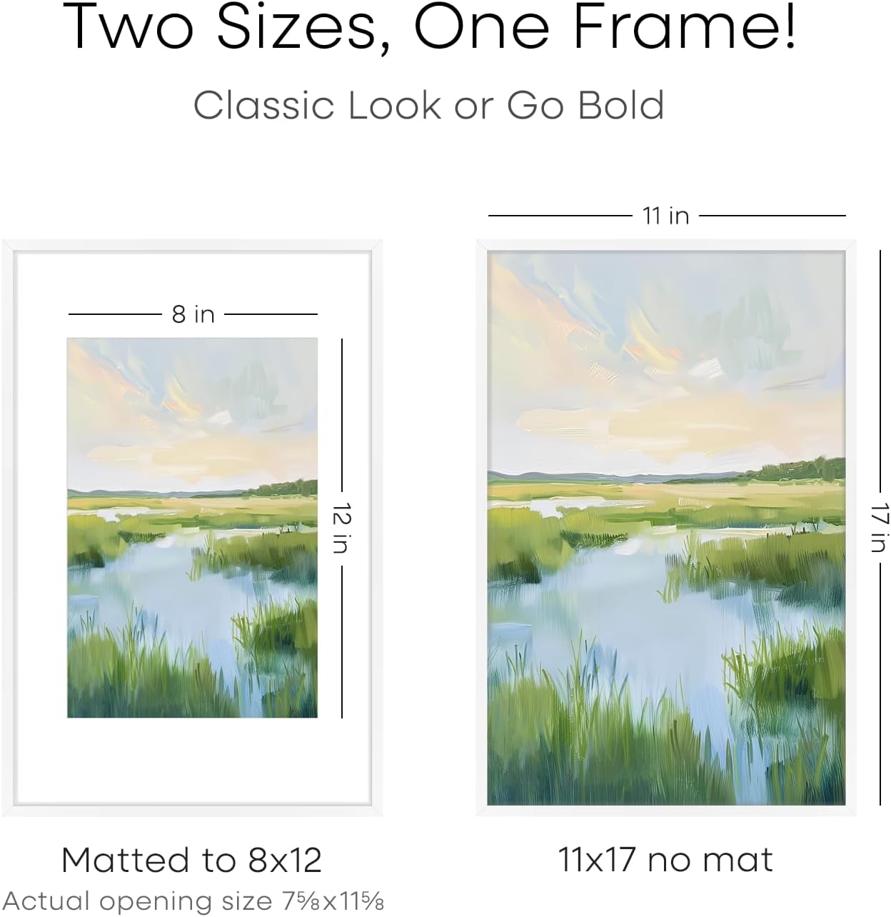 Homeforia 11 x 17 Picture Frame White, High End Metal 11x17 Poster Frames with Mat 8x12 for Photo, 11 x 17 White Frame Matted to 8 x 12 inch Print, 17x11 Thin Frame, Tempered Glass, Wall Kit, Set of 1