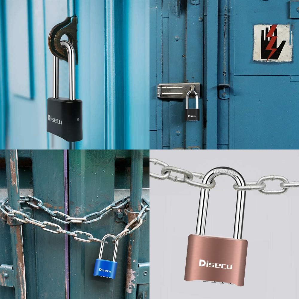 1 Pack disecu Heavy Duty 4 Digit Combination Lock, 2.5 Inch Long Shackle Outdoor Waterproof Padlock for School Gym Locker, Storage Unit, Fence, Gate, Toolbox (Brass)