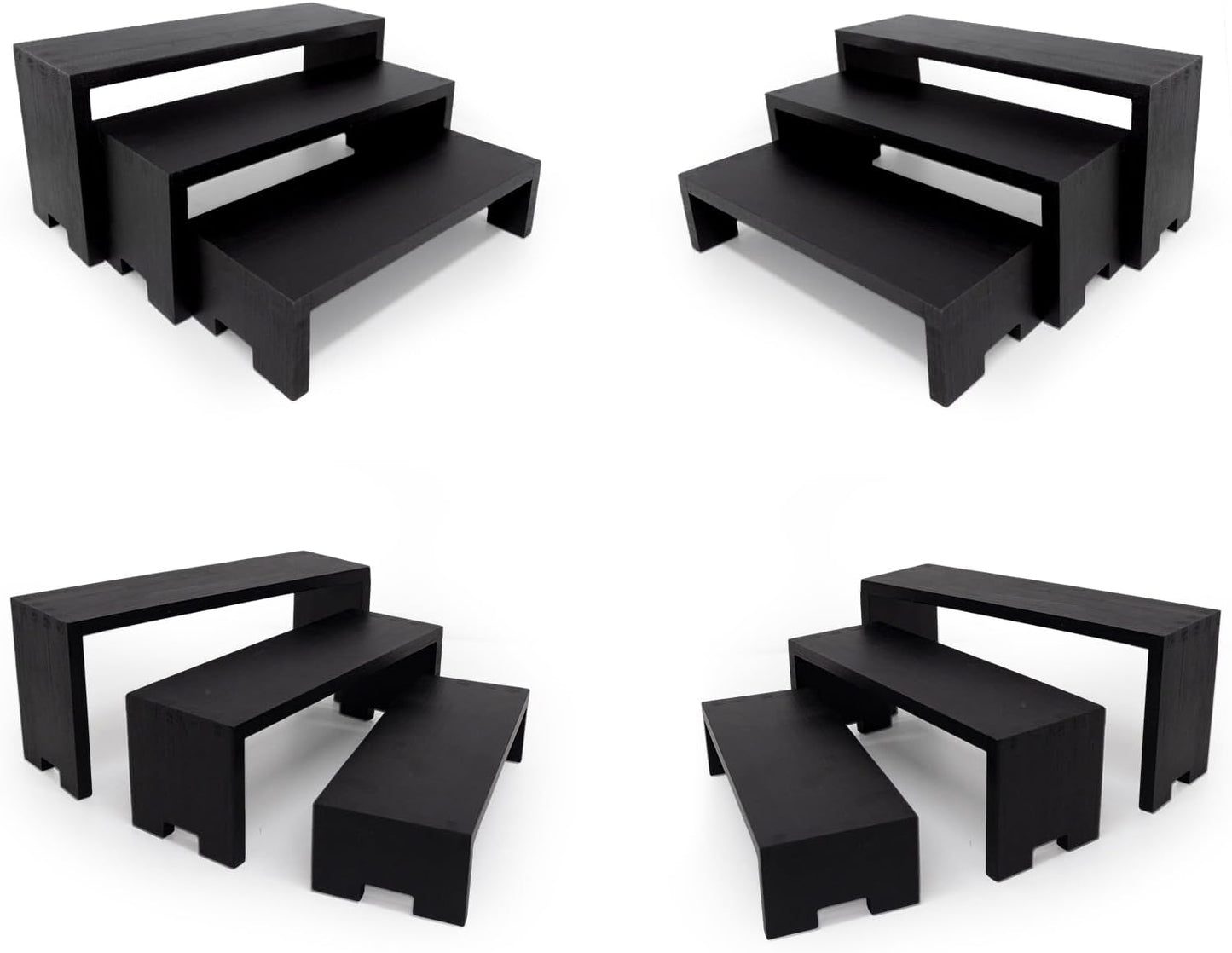 12Pcs Display Riser Wood Risers Wooden Stand 3 Tier 4 Set 12 Pieces Wood Racks Decorative Rectangular, Cupcake Stands Cologne Perfume Organizer(Black)