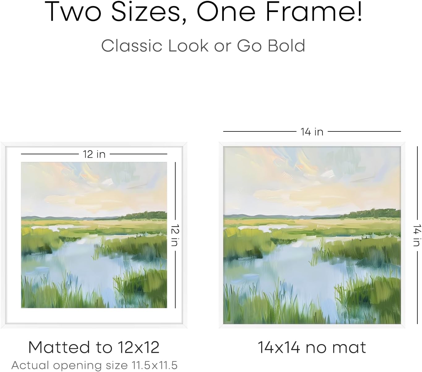 Homeforia 14x14 Picture Frame White, High End Metal 14 x 14 Square Poster Frames with Mat 12 x 12 Photo, 14x14 White Frame Matted to 12x12 Print, 14by14 Thin Frames, Tempered Glass, Wall Kit, Set of 1