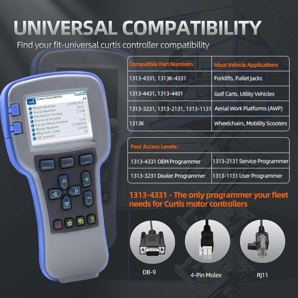 1313-4331 Handheld Programmer for Curtis, OEM Level Handset Programmer Universal Diagnostic & Programming Tool Compatible with 1313-4331, 1313-4431 for Forklifts, Golf Carts, Pallet Jacks, AWP