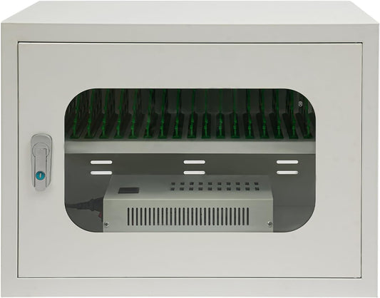 20 Device Charging Station Cabinet with Lock - 200W Multi-Port US Outlet for Phones & Tablets - Wall Mount/Desktop Secure Charging Locker for Schools, Gyms, Hotels - Tempered Glass Door (5V/2A Port)